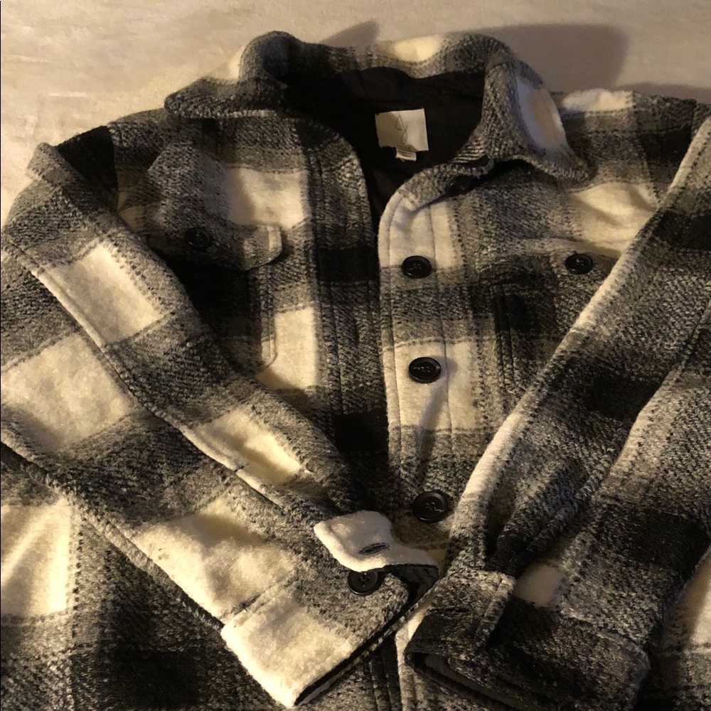Joie Black and White Plaid Button-Down Shacket
